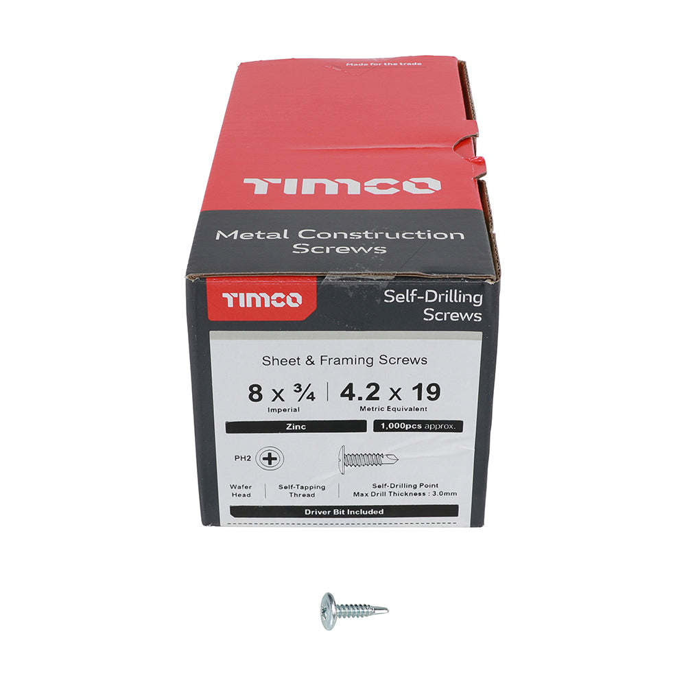 TIMCO Self-Drilling Wafer Head Silver Screws - 4.2 x 19 - Image