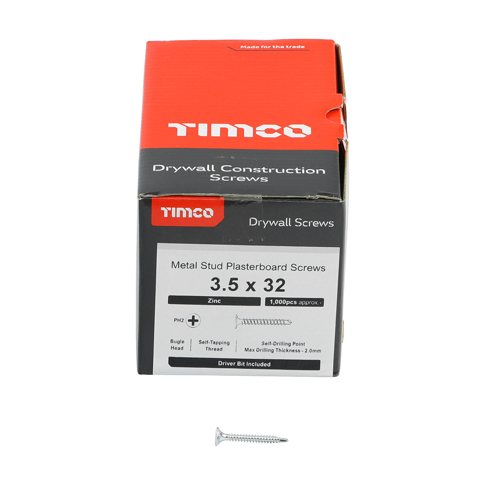 TIMCO Drywall Self-Drilling Bugle Head Silver Screws - 3.5 x 32 - Image