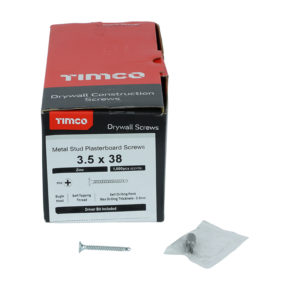 TIMCO Drywall Self-Drilling Bugle Head Silver Screws - 3.5 x 38 - Image