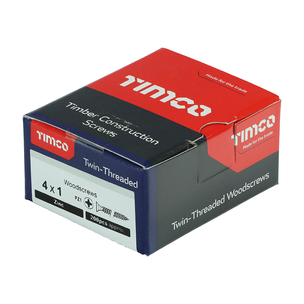 TIMCO Twin-Threaded Countersunk Silver Woodscrews - 4 x 1 - Image