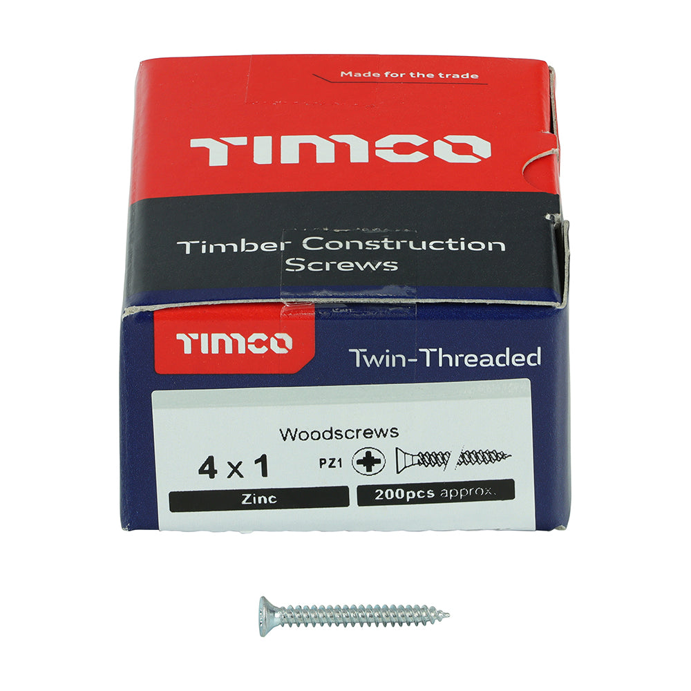 TIMCO Twin-Threaded Countersunk Silver Woodscrews - 4 x 1 - Image