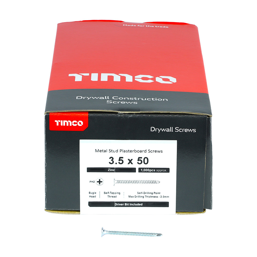 TIMCO Drywall Self-Drilling Bugle Head Silver Screws - 3.5 x 50 - Image