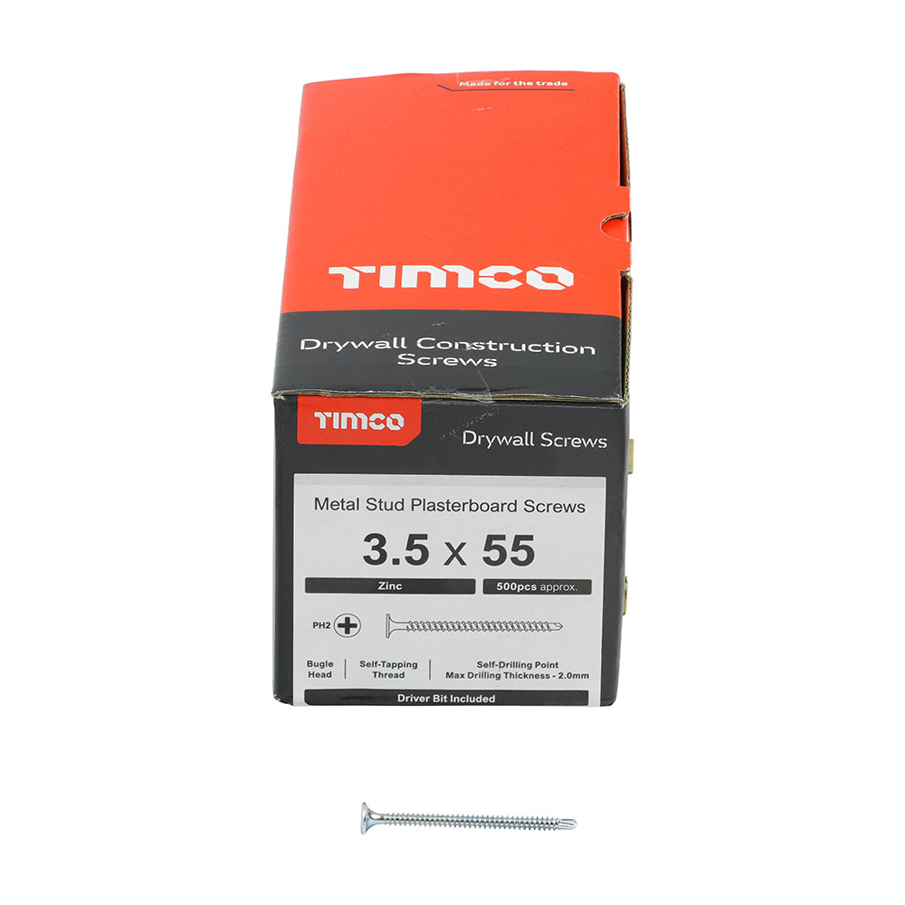 TIMCO Drywall Self-Drilling Bugle Head Silver Screws - 3.5 x 55 - Image