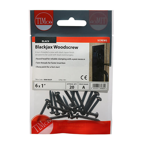 TIMCO Twin-Threaded Round Head Black Woodscrews - 6 x 1 - Image