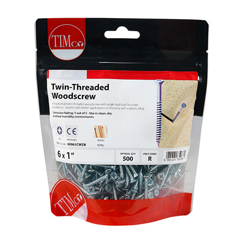 TIMCO Twin-Threaded Countersunk Silver Woodscrews - 6 x 1 - Image