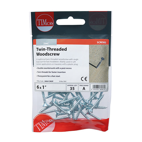 TIMCO Twin-Threaded Countersunk Silver Woodscrews - 6 x 1 - Image