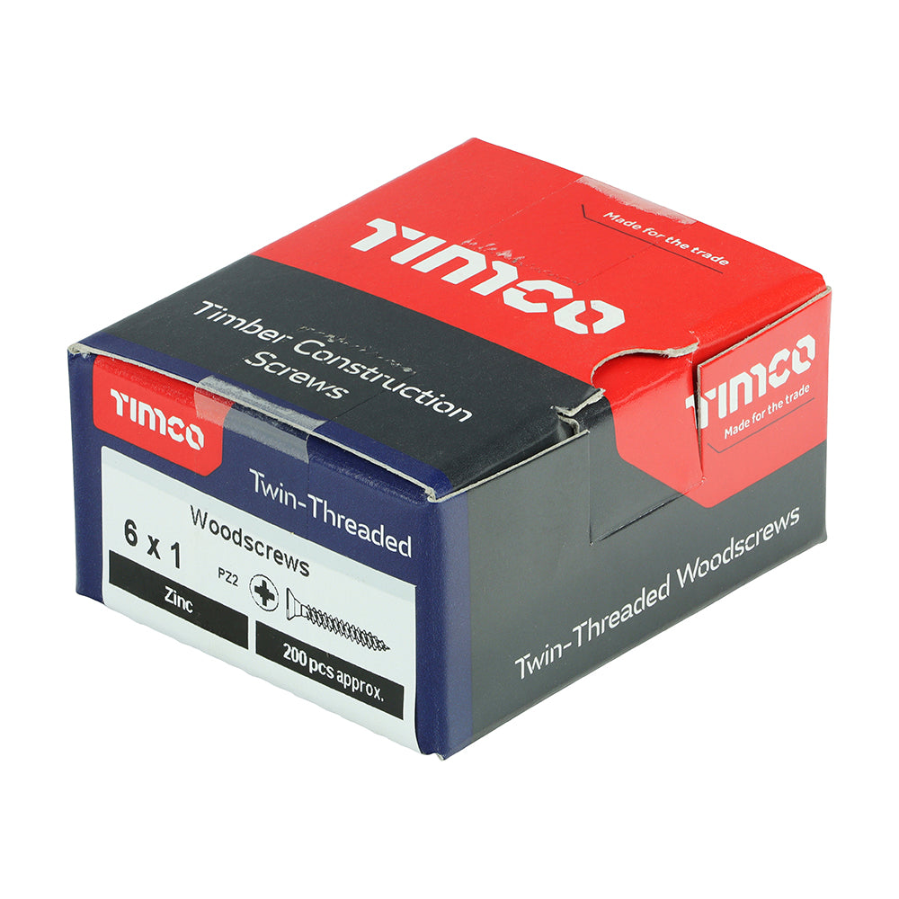 TIMCO Twin-Threaded Countersunk Silver Woodscrews - 6 x 1 - Image