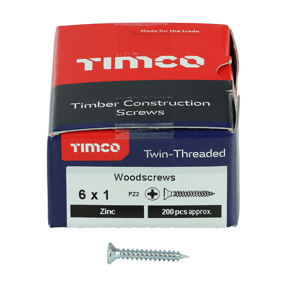 TIMCO Twin-Threaded Countersunk Silver Woodscrews - 6 x 1 - Image