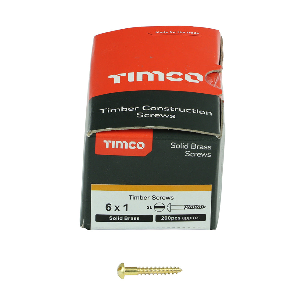 TIMCO Solid Brass Round Head Woodscrews - 6 x 1 - Image