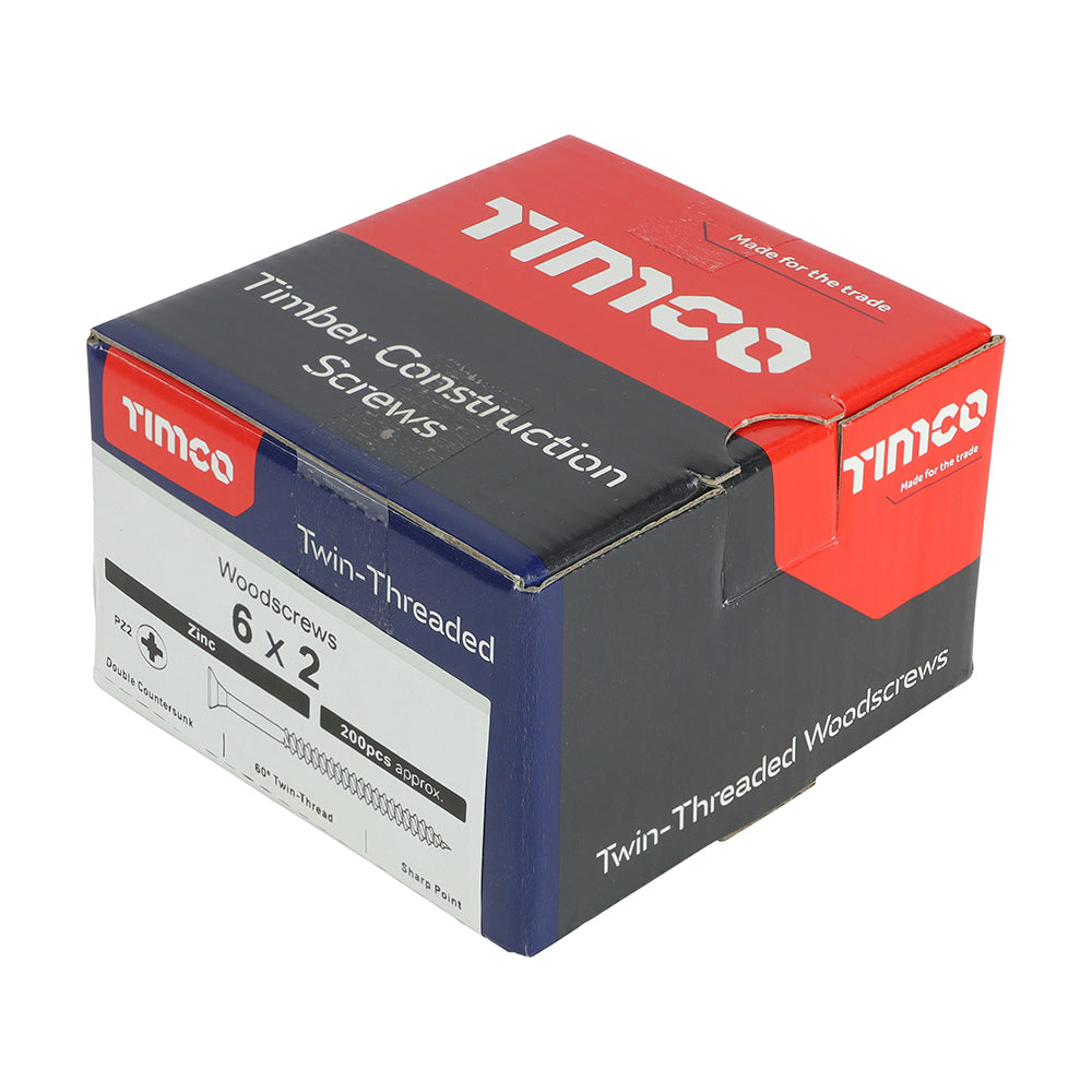 TIMCO Twin-Threaded Countersunk Silver Woodscrews - 6 x 2 - Image