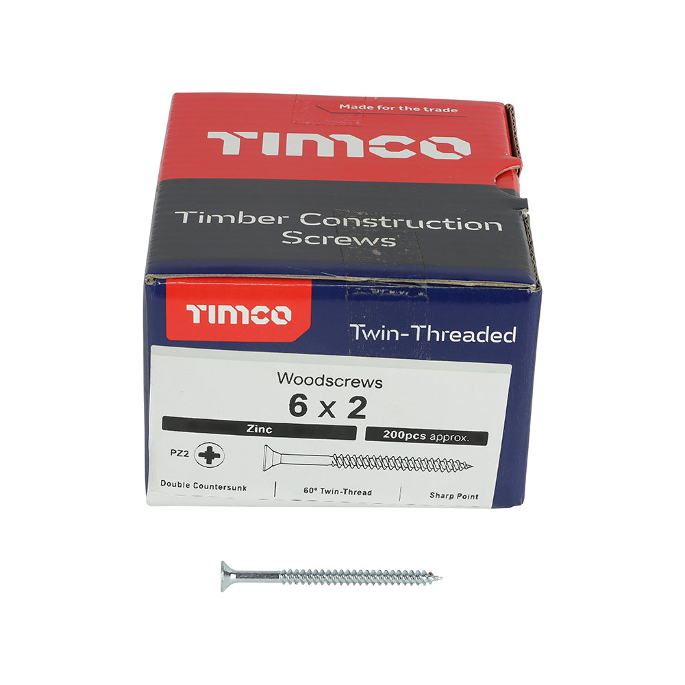 TIMCO Twin-Threaded Countersunk Silver Woodscrews - 6 x 2 - Image