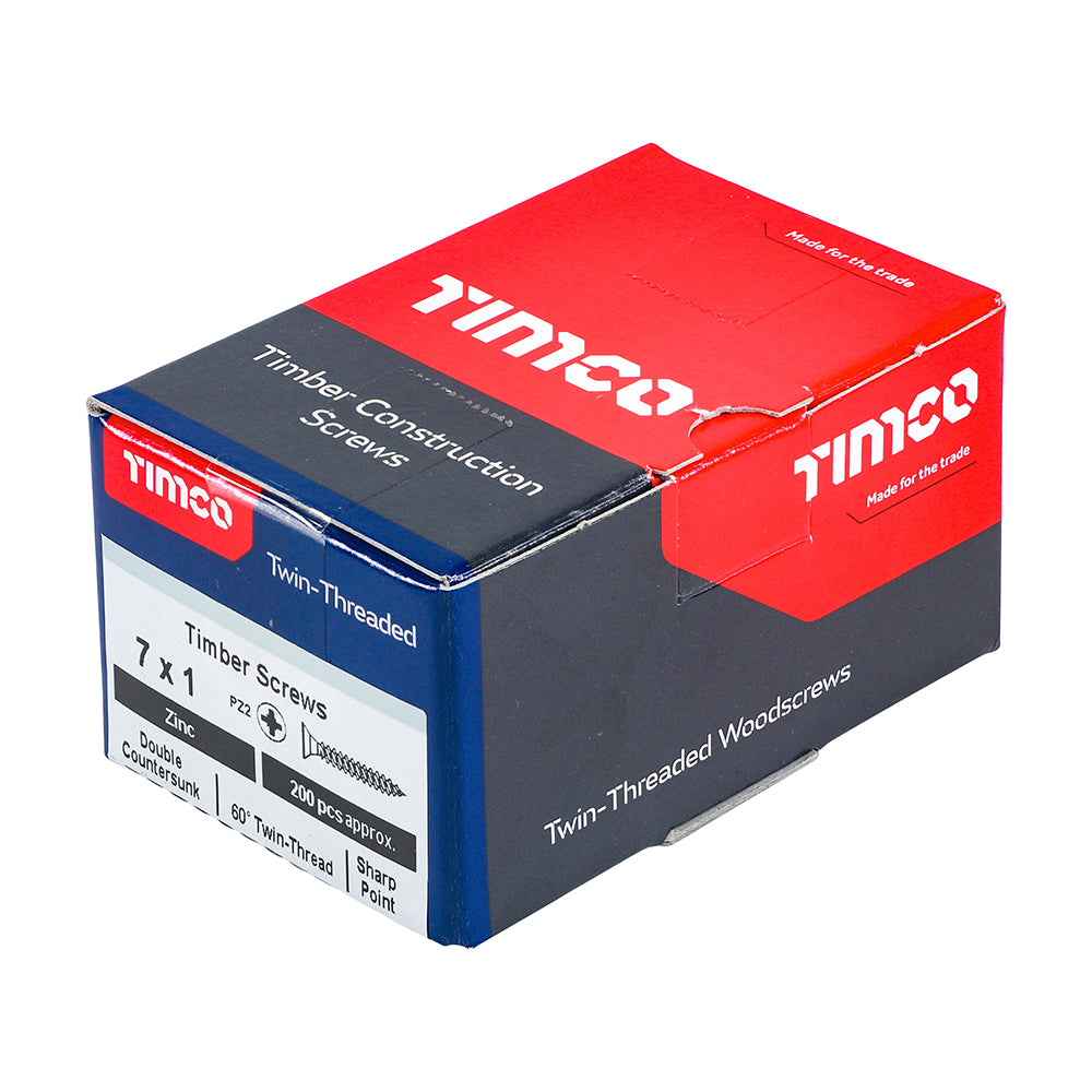TIMCO Twin-Threaded Countersunk Silver Woodscrews - 7 x 1 - Image