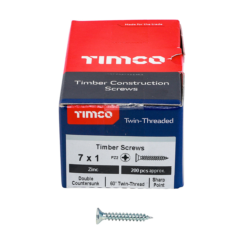 TIMCO Twin-Threaded Countersunk Silver Woodscrews - 7 x 1 - Image