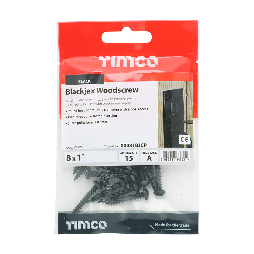 TIMCO Twin-Threaded Round Head Black Woodscrews - 8 x 1 - Image