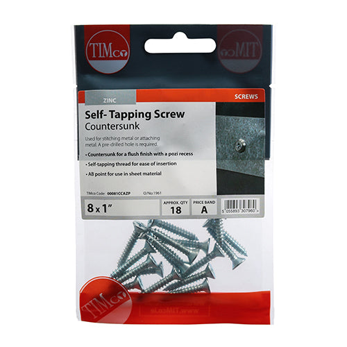 TIMCO Self-Tapping Countersunk Silver Screws - 8 x 1 - Image