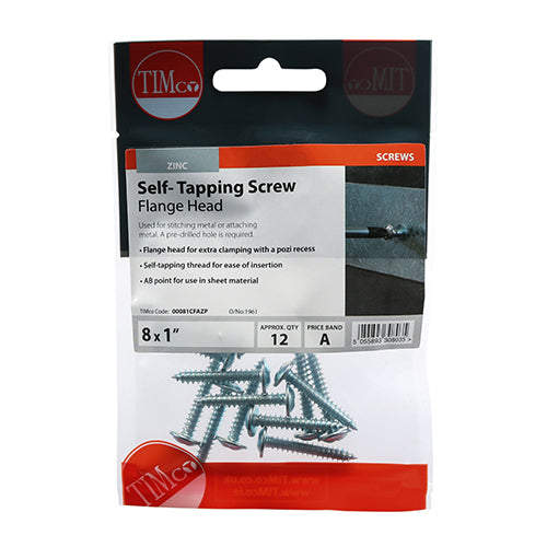TIMCO Self-Tapping Flange Head Silver Screws - 8 x 1 - Image