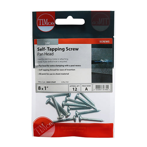 TIMCO Self-Tapping Pan Head Silver Screws - 8 x 1 - Image