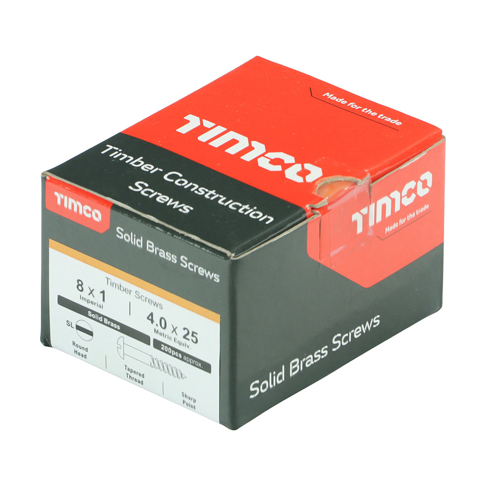 TIMCO Solid Brass Round Head Woodscrews - 8 x 1 - Image