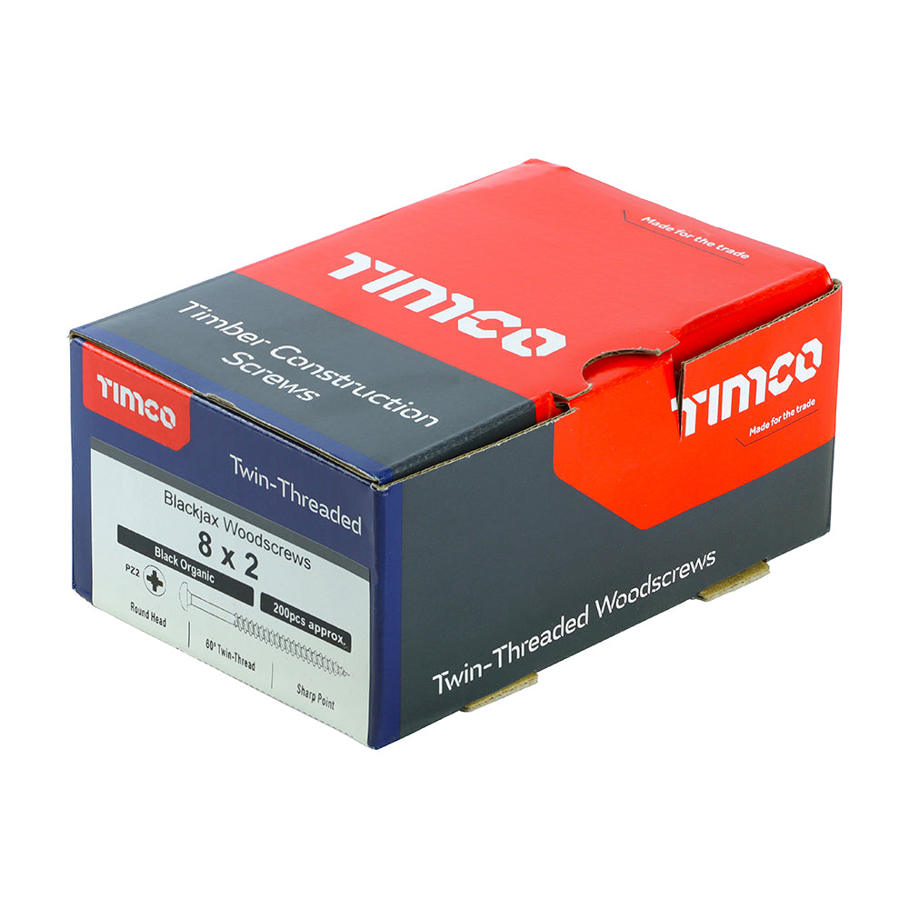 TIMCO Twin-Threaded Round Head Black Woodscrews - 8 x 2 - Image