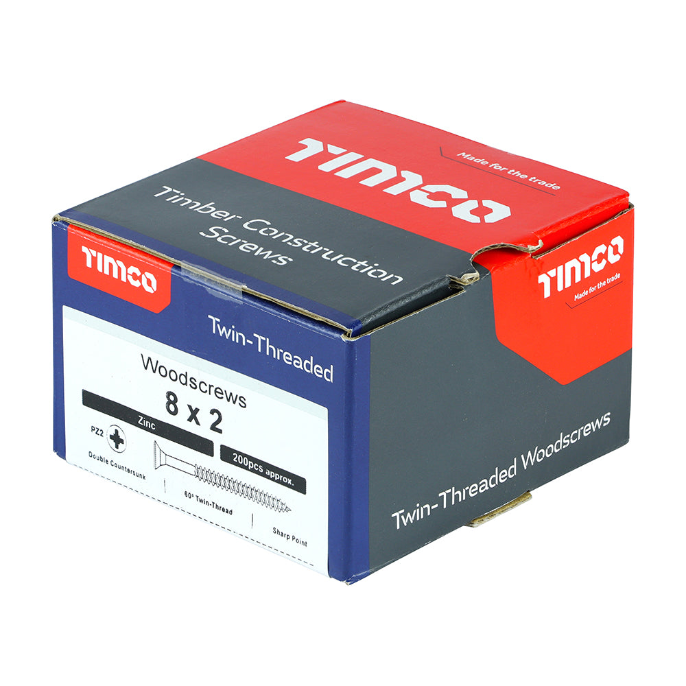 TIMCO Twin-Threaded Countersunk Silver Woodscrews - 8 x 2 - Image