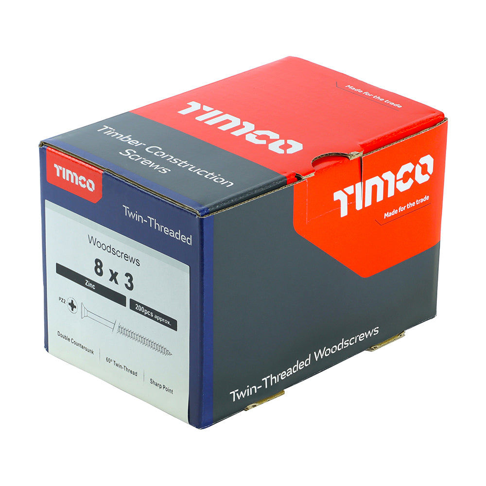 TIMCO Twin-Threaded Countersunk Silver Woodscrews - 8 x 3 - Image
