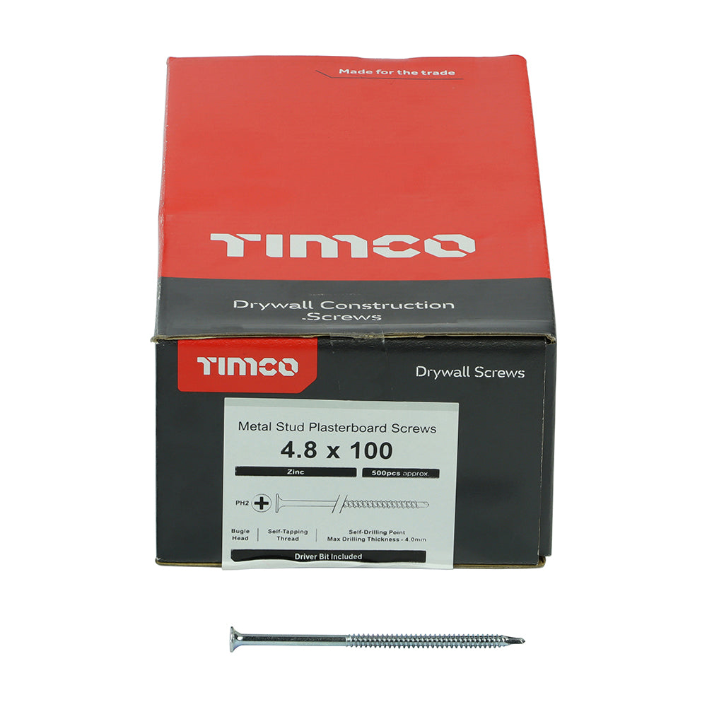 TIMCO Drywall Self-Drilling Bugle Head Silver Screws - 4.8 x 100 - Image