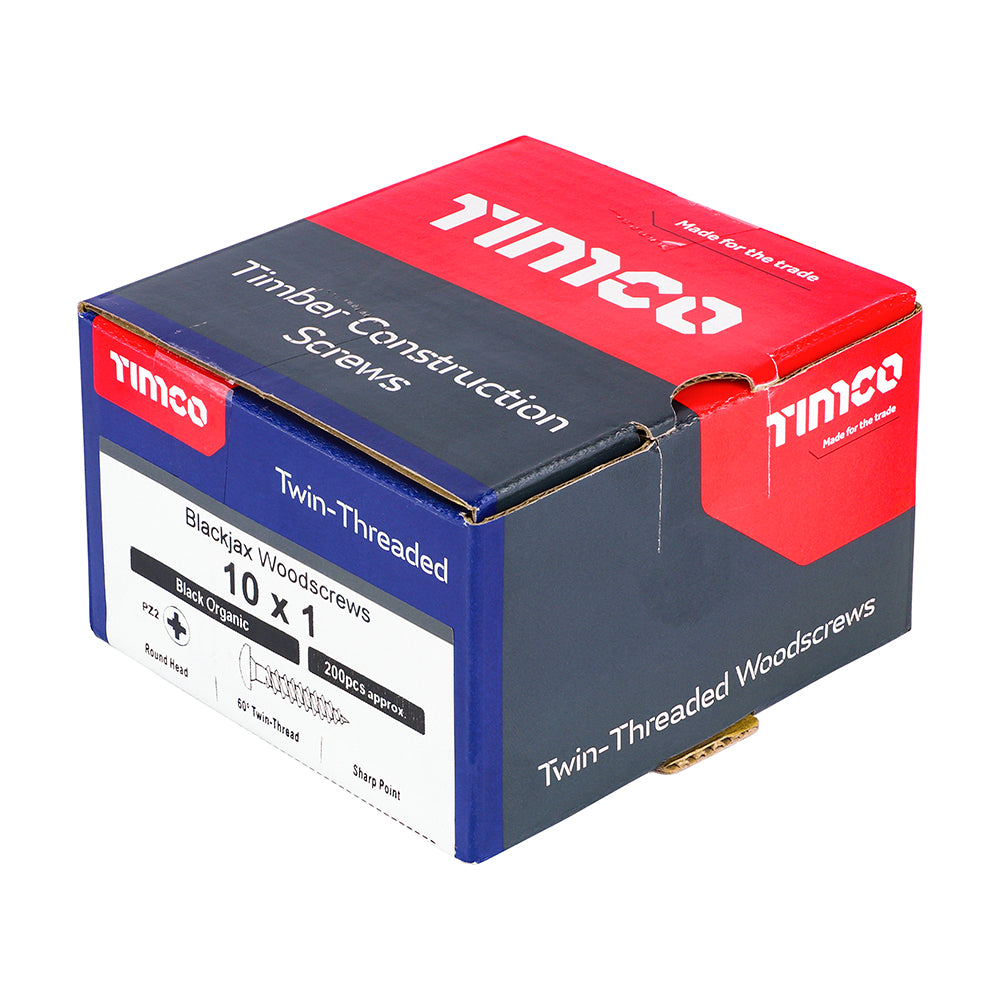 TIMCO Twin-Threaded Round Head Black Woodscrews - 10 x 1 - Image