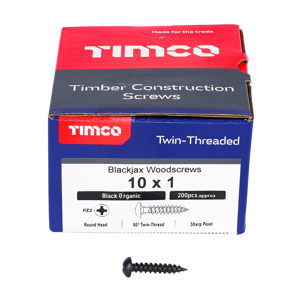 TIMCO Twin-Threaded Round Head Black Woodscrews - 10 x 1 - Image