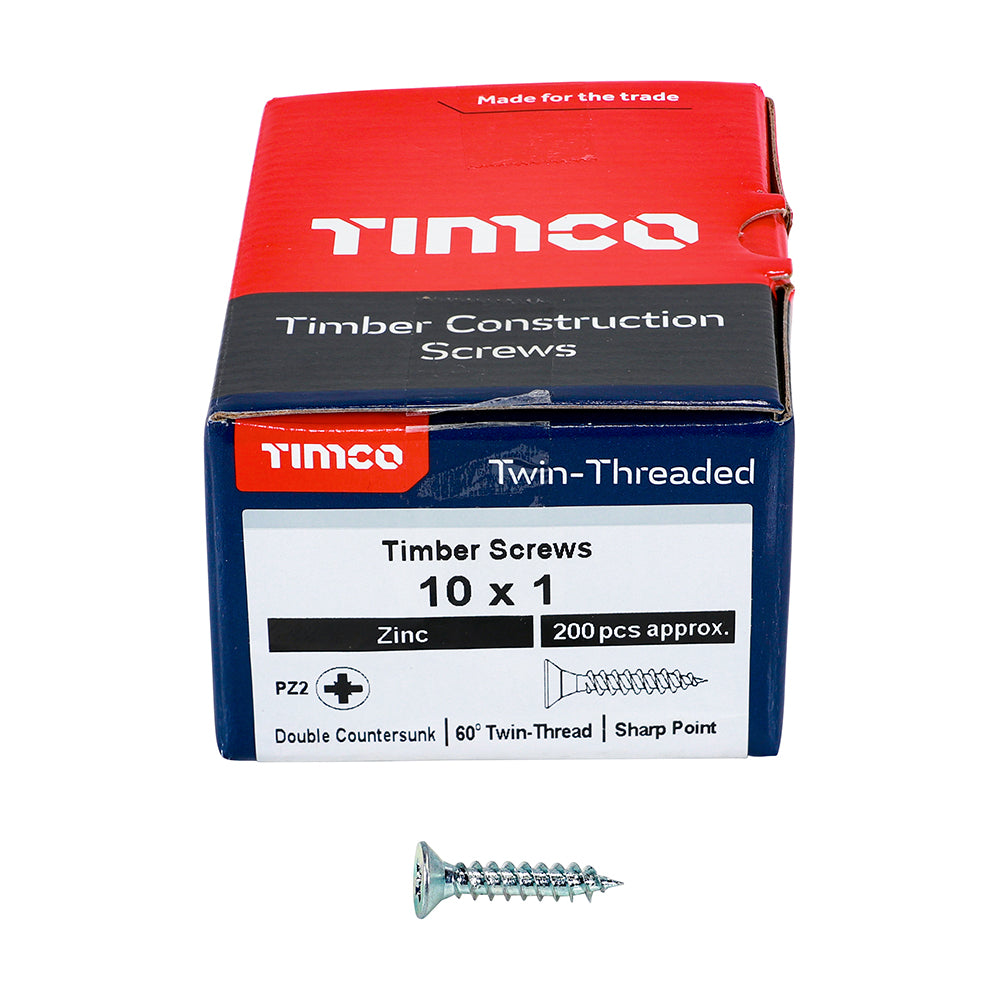 TIMCO Twin-Threaded Countersunk Silver Woodscrews - 10 x 1 - Image
