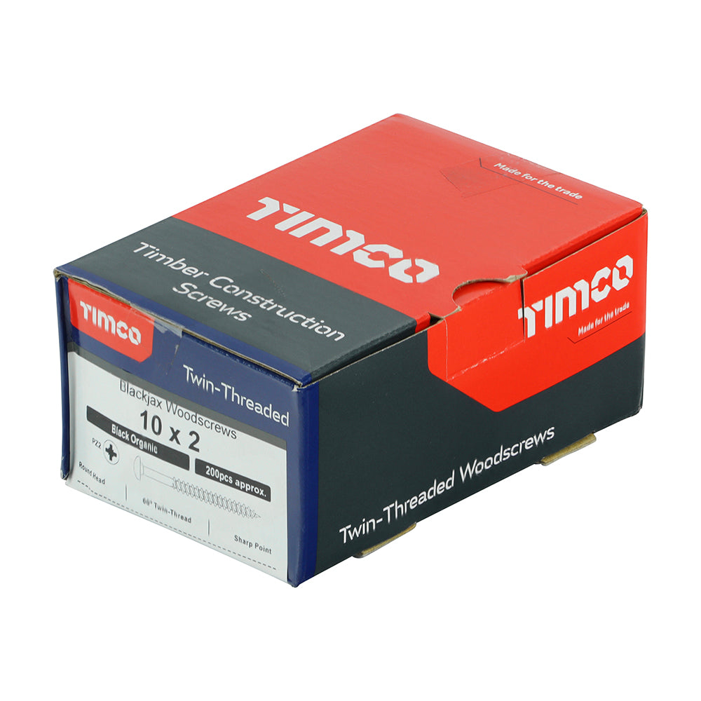 TIMCO Twin-Threaded Round Head Black Woodscrews - 10 x 2 - Image