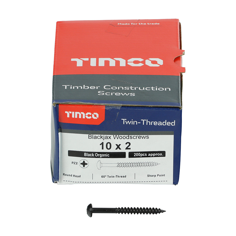 TIMCO Twin-Threaded Round Head Black Woodscrews - 10 x 2 - Image