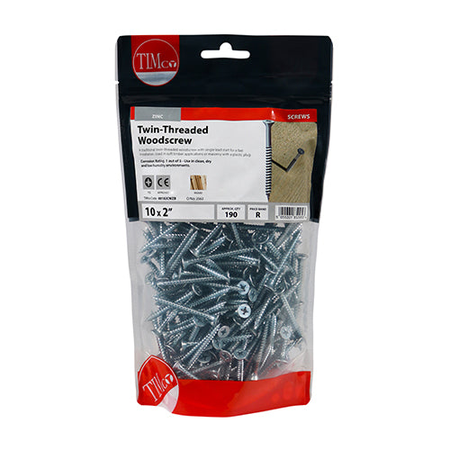 TIMCO Twin-Threaded Countersunk Silver Woodscrews - 10 x 2 - Image