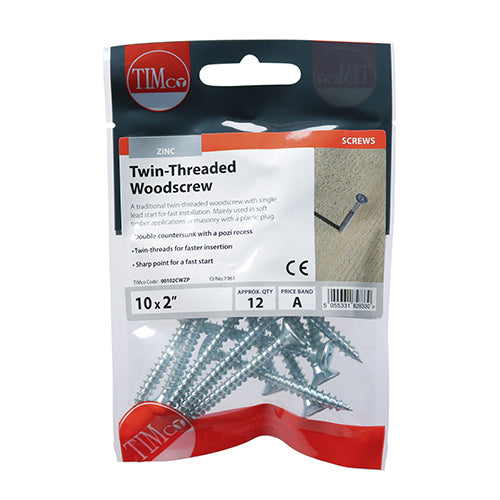 TIMCO Twin-Threaded Countersunk Silver Woodscrews - 10 x 2 - Image