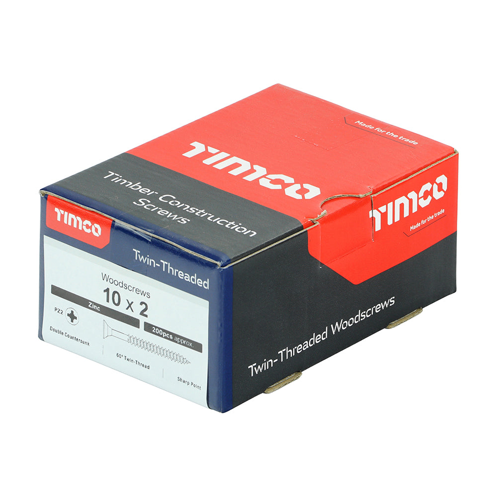 TIMCO Twin-Threaded Countersunk Silver Woodscrews - 10 x 2 - Image