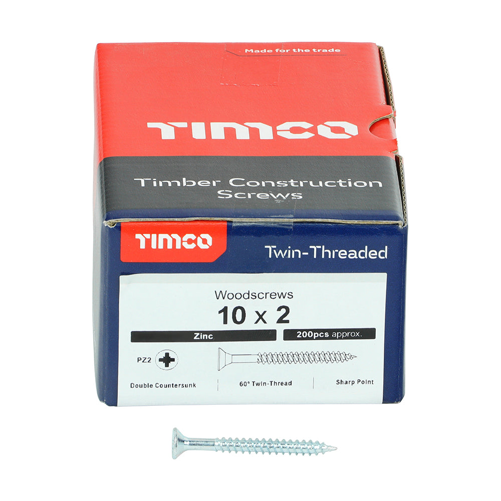 TIMCO Twin-Threaded Countersunk Silver Woodscrews - 10 x 2 - Image