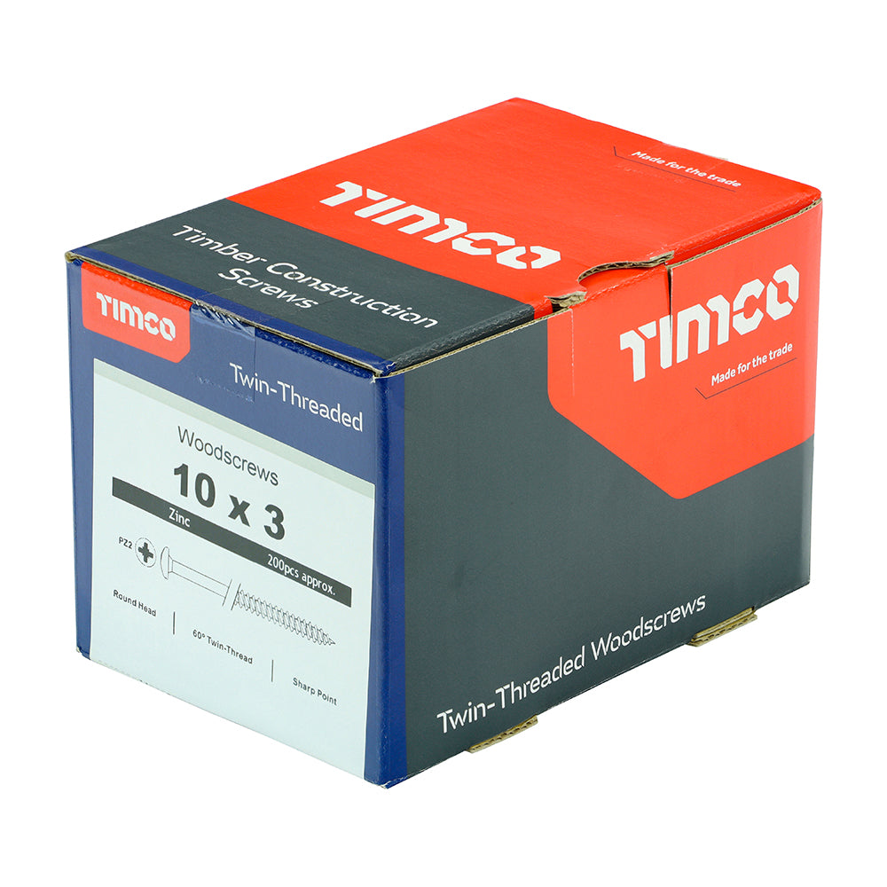 TIMCO Twin-Threaded Round Head Silver Woodscrews - 10 x 3 - Image