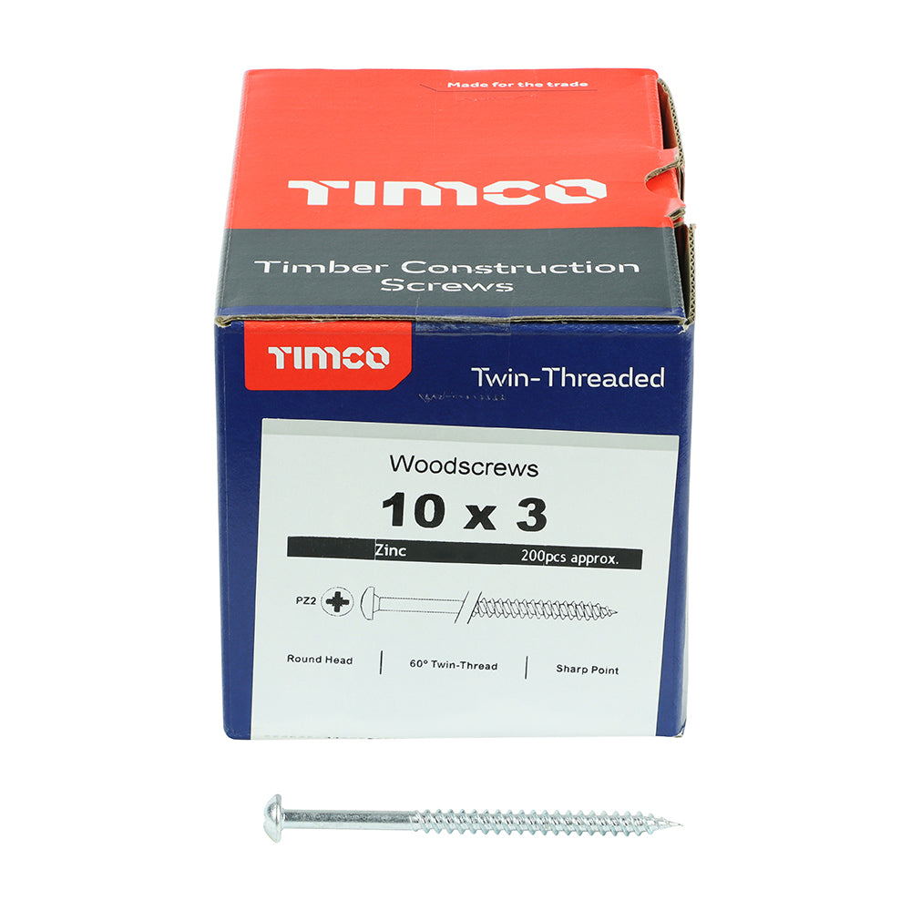 TIMCO Twin-Threaded Round Head Silver Woodscrews - 10 x 3 - Image