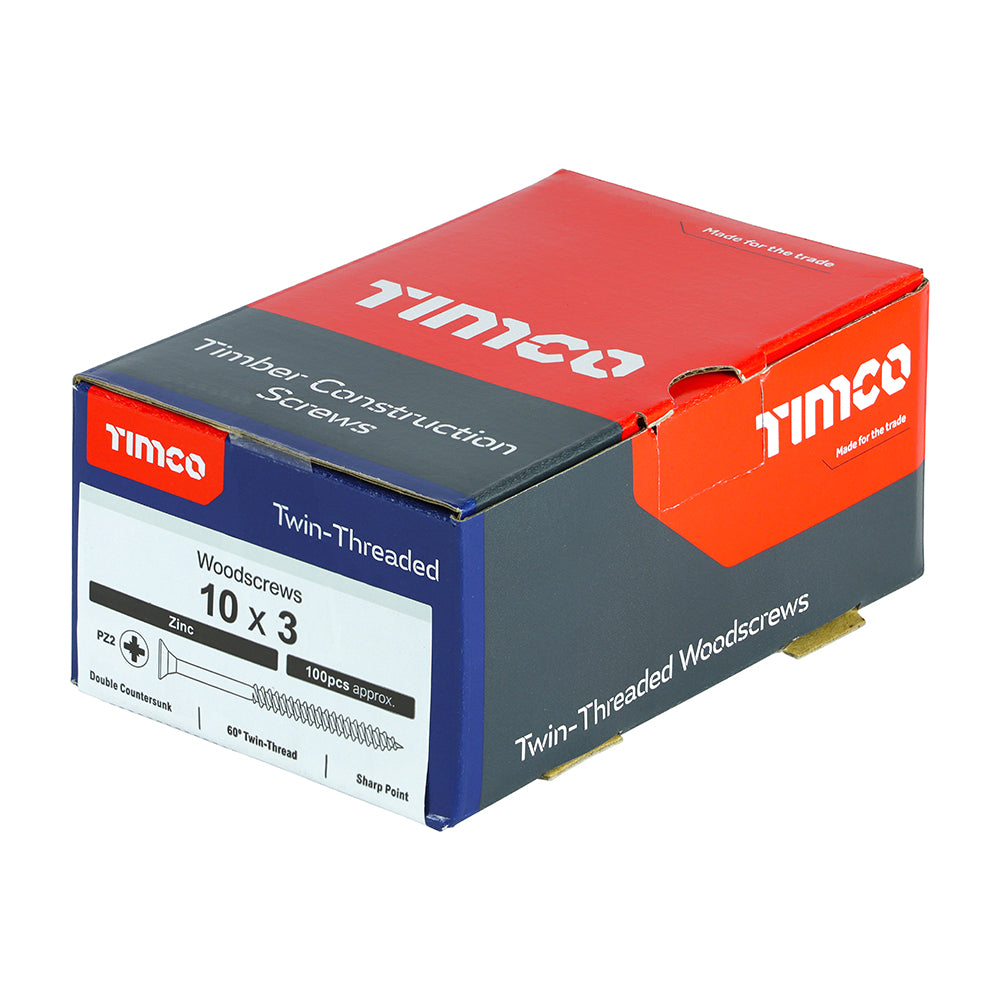 TIMCO Twin-Threaded Countersunk Silver Woodscrews - 10 x 3 - Image