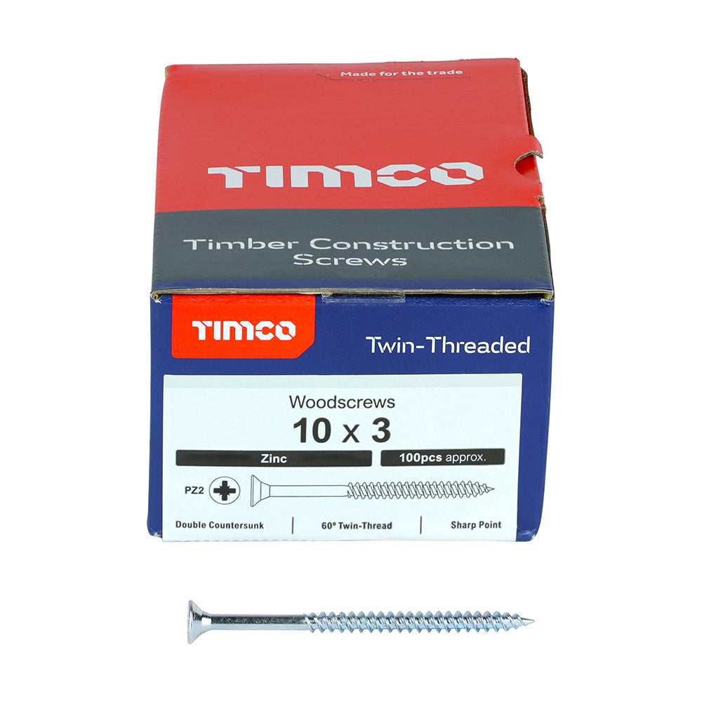 TIMCO Twin-Threaded Countersunk Silver Woodscrews - 10 x 3 - Image