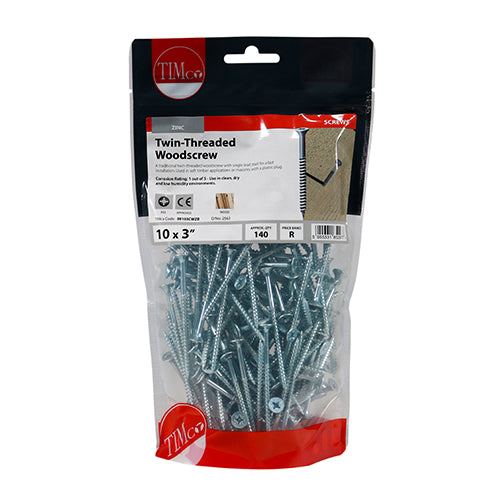 TIMCO Twin-Threaded Countersunk Silver Woodscrews - 10 x 3 - Image