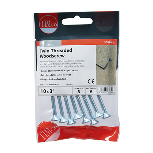 TIMCO Twin-Threaded Countersunk Silver Woodscrews - 10 x 3 - Image