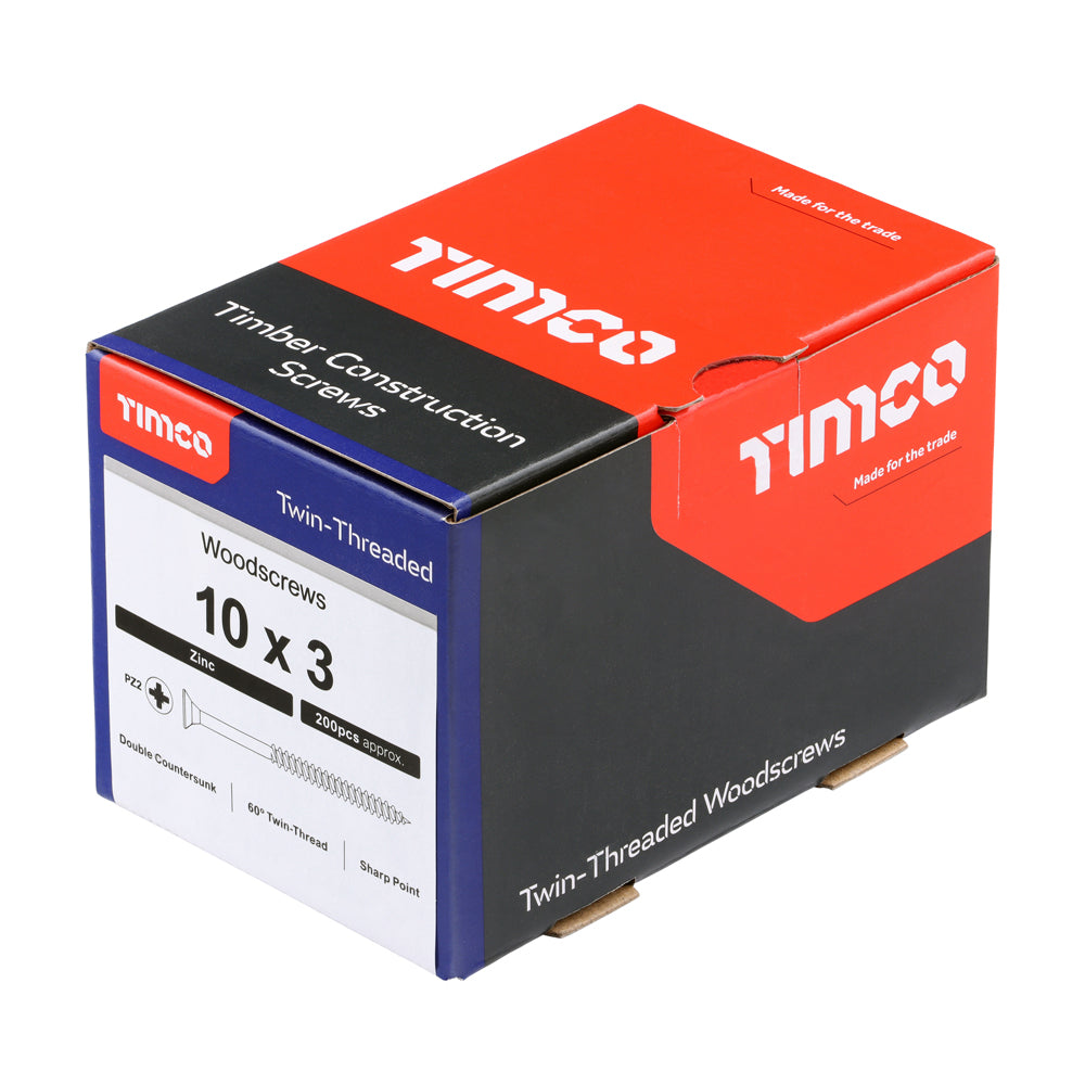TIMCO Twin-Threaded Countersunk Silver Woodscrews - 10 x 3 - Image
