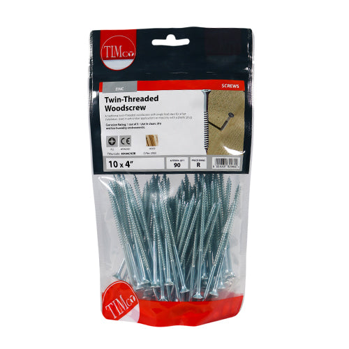 TIMCO Twin-Threaded Countersunk Silver Woodscrews - 10 x 4 - Image