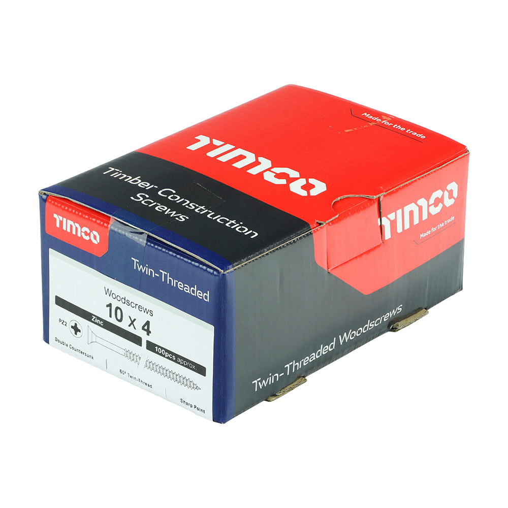 TIMCO Twin-Threaded Countersunk Silver Woodscrews - 10 x 4 - Image