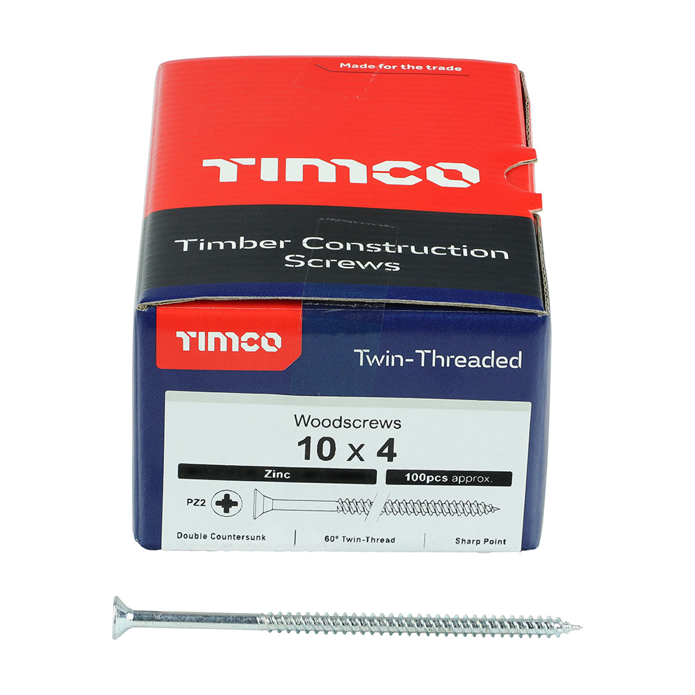 TIMCO Twin-Threaded Countersunk Silver Woodscrews - 10 x 4 - Image