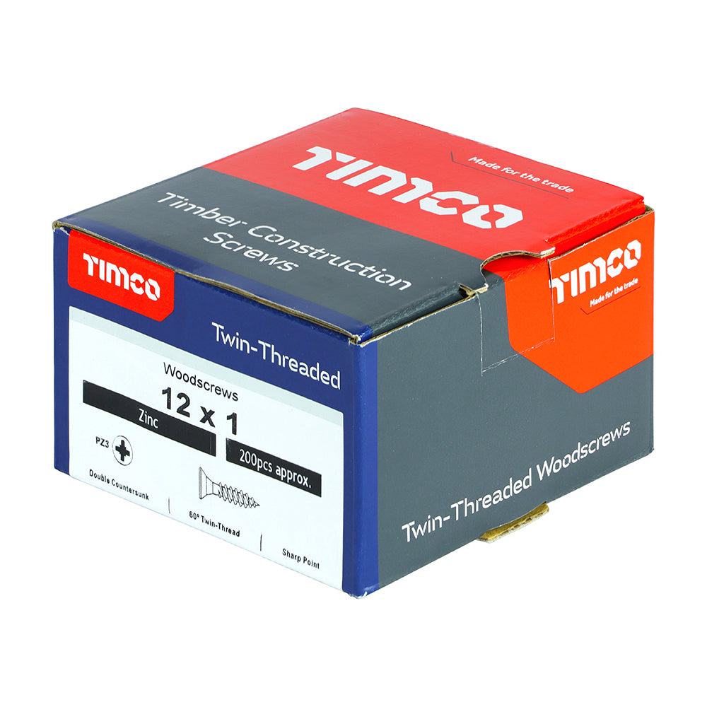 TIMCO Twin-Threaded Countersunk Silver Woodscrews - 12 x 1 - Image