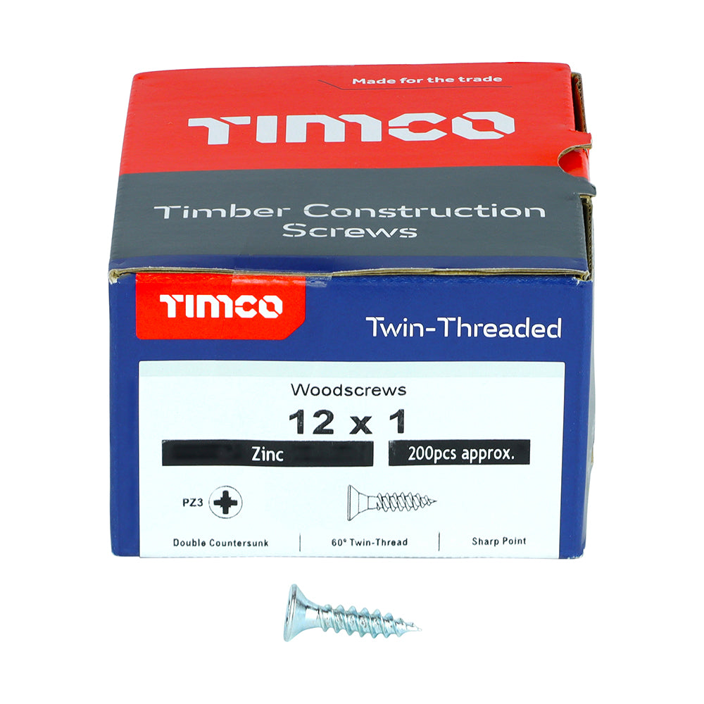TIMCO Twin-Threaded Countersunk Silver Woodscrews - 12 x 1 - Image