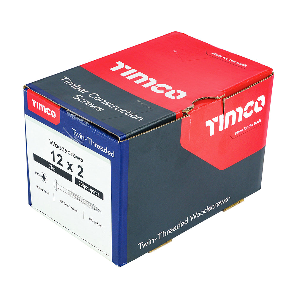 TIMCO Twin-Threaded Round Head Silver Woodscrews - 12 x 2 - Image