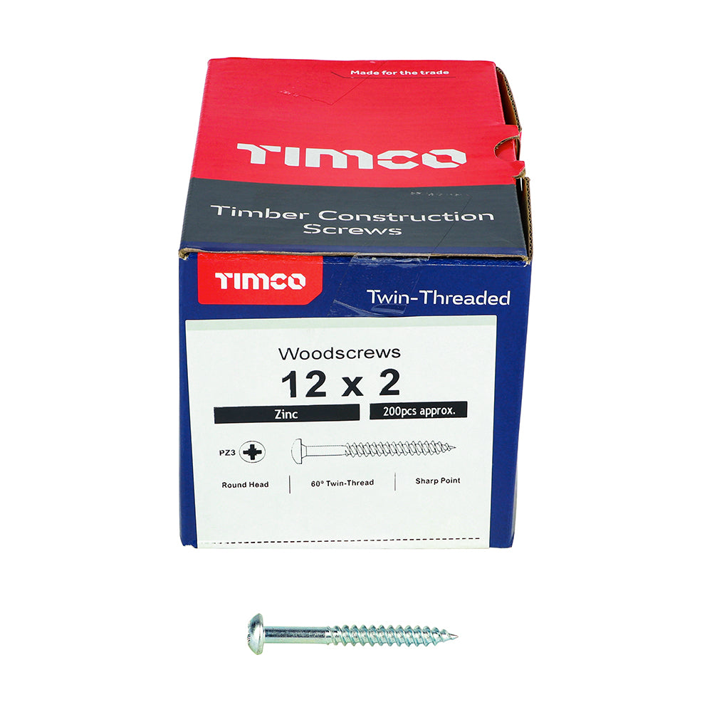 TIMCO Twin-Threaded Round Head Silver Woodscrews - 12 x 2 - Image