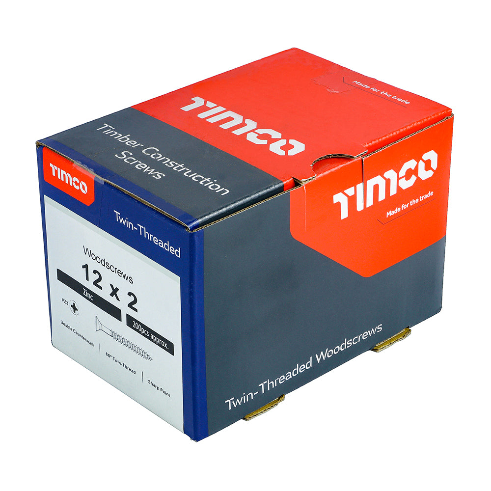 TIMCO Twin-Threaded Countersunk Silver Woodscrews - 12 x 2 - Image